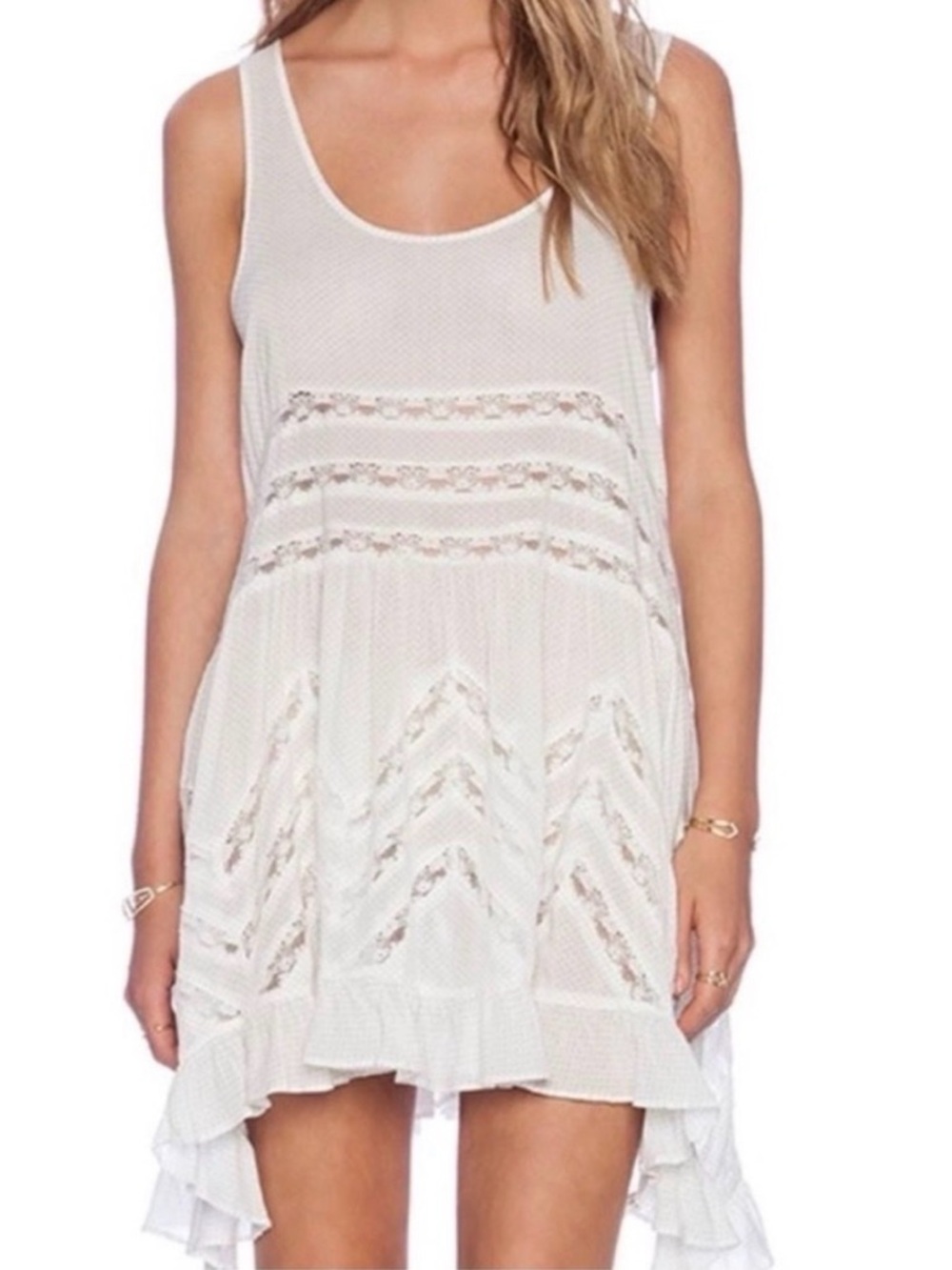 Free People White Lace-Trim Trapeze Slip Dress Size XS